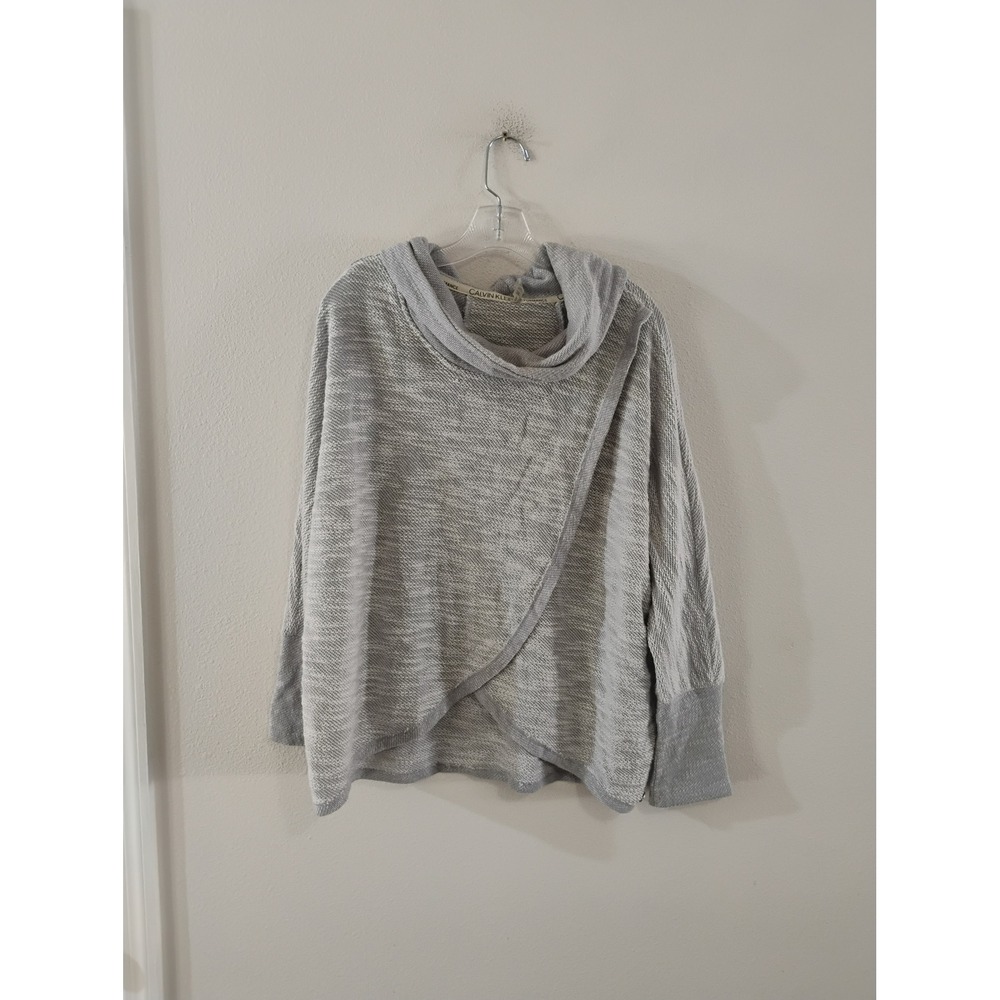 Calvin Klein Performance Grey Space Dye Cowl Neck Tulip Wrap Pullover Large